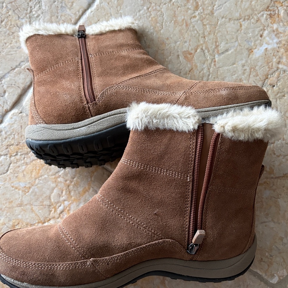 Brown Suede Ankle Boots with Fur Trim - Picture 2 of 5